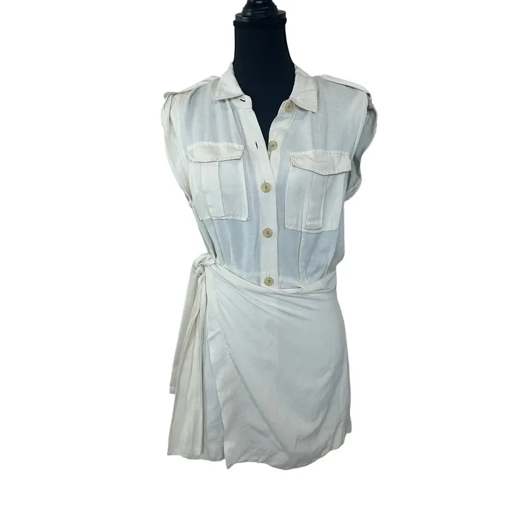 Derek Lam Beige Apron Wrap Mini Dress SIZE 4 Linen Designer Work Safari $365 - Picture 12 of 16